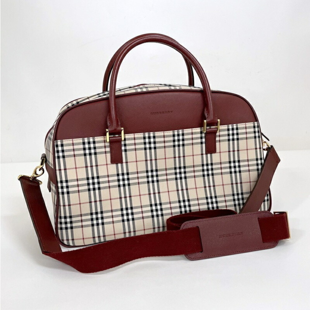 Burberry Bag Nova Check Wine Red Leather